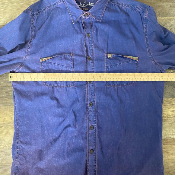 Robert Graham Jeans Button Up Shirt Large Blue Pink Long Sleeve Casual Acid Wash - Picture 9 of 16